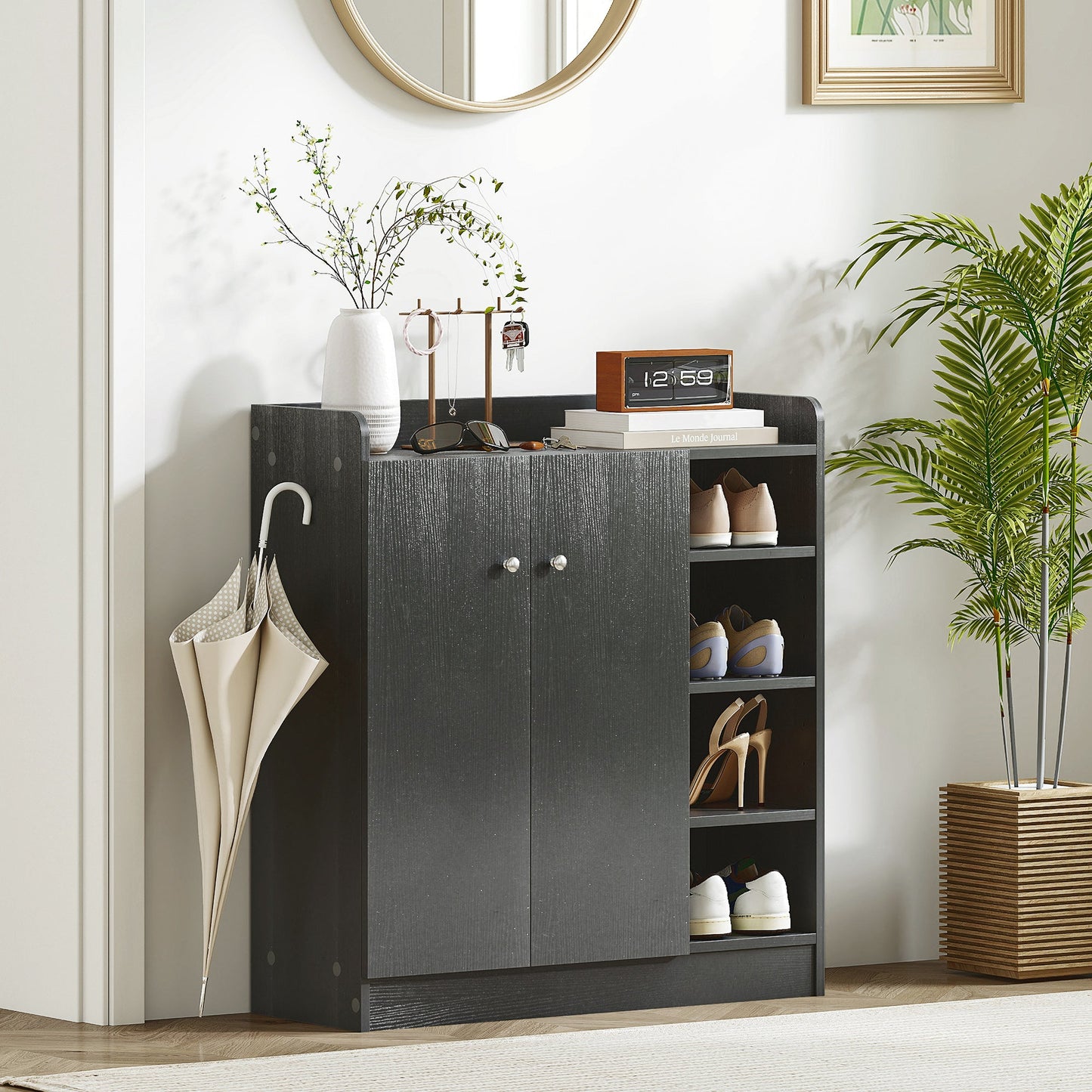 HOMCOM Shoe Storage Cabinet with Adjustable Shelves - Black