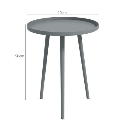 Outsunny Round Garden Coffee Table, Outdoor Side Table with Rounded Steel Edge, Ø40 x 50H cm, Grey