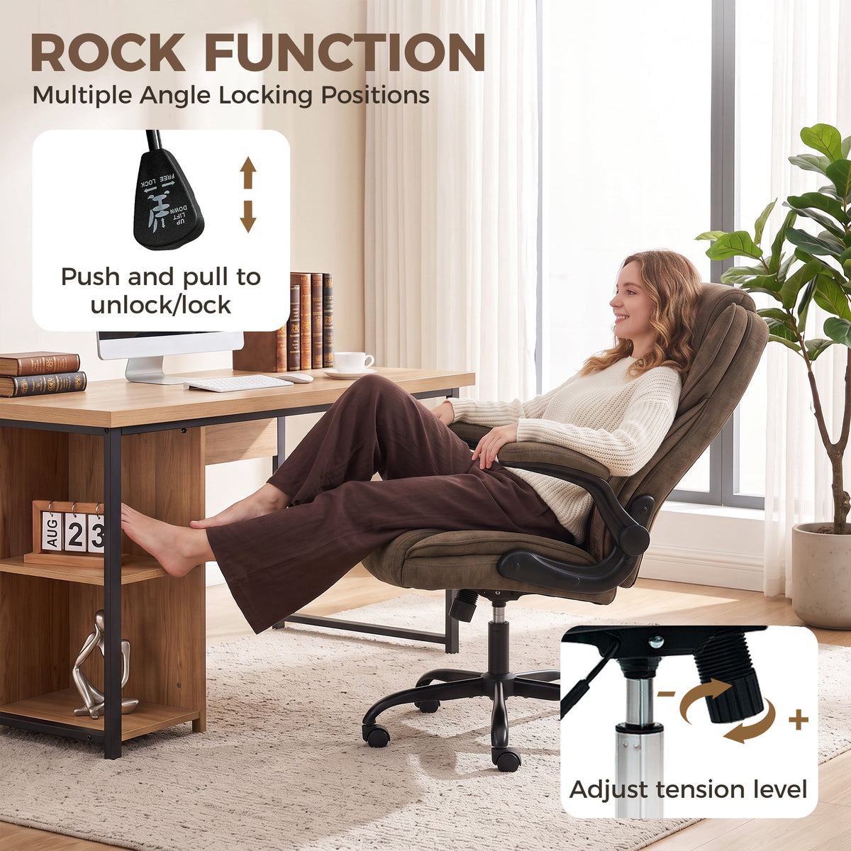 HOMCOM Office Chair, Ergonomic Desk Chair with Flip-up Armrest, Pocket Springs, Swivel Wheels, Adjustable Height, Brown