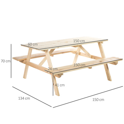 Outsunny 4 Seater Wooden Picnic Table Bench for Outdoor Garden or Patio with Parasol Cutout 150 cm Natural