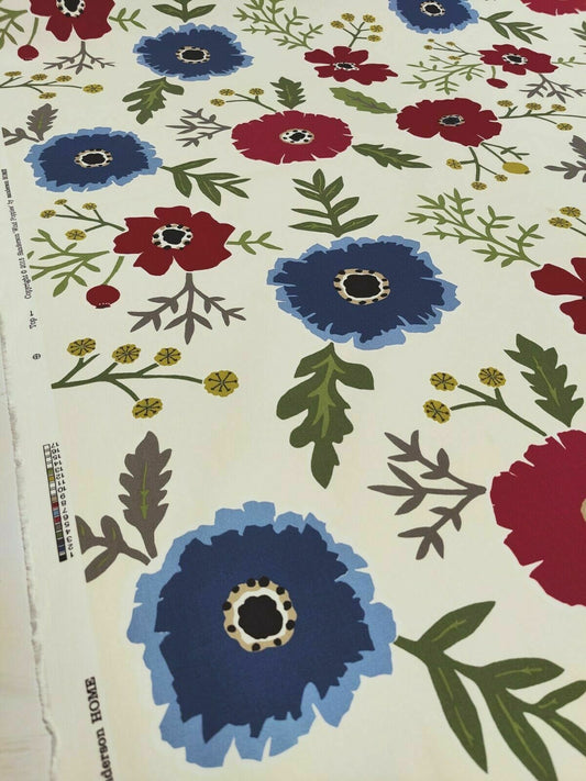 Sanderson Wind Poppies Marine/Crimson Curtain Fabric By The Metre