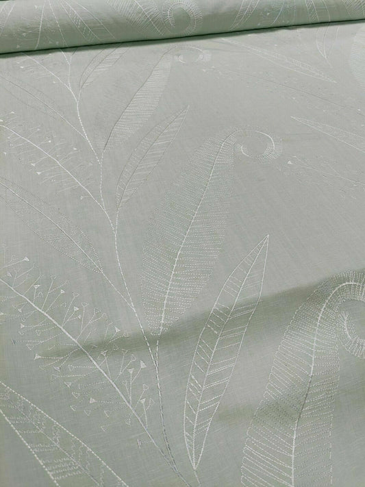 Floral Light Green Embroidered Curtain Fabric By The Metre