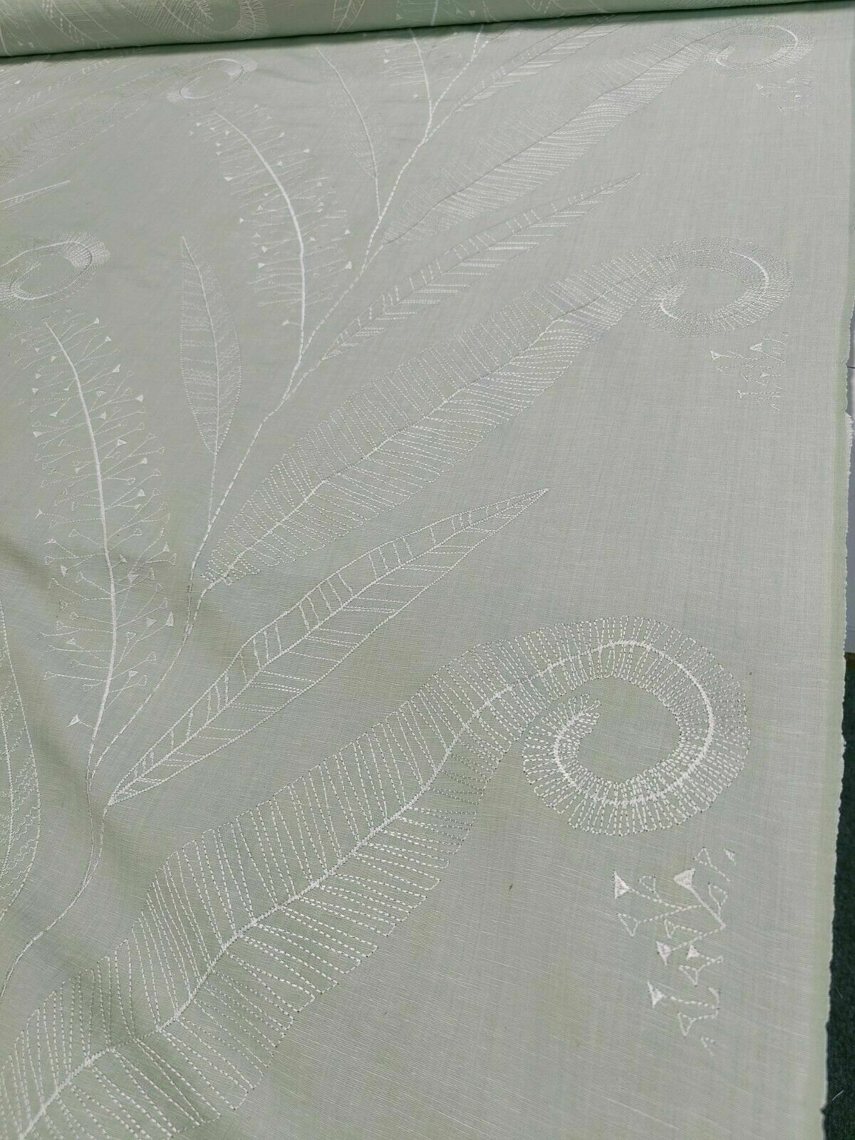 Floral Light Green Embroidered Curtain Fabric By The Metre