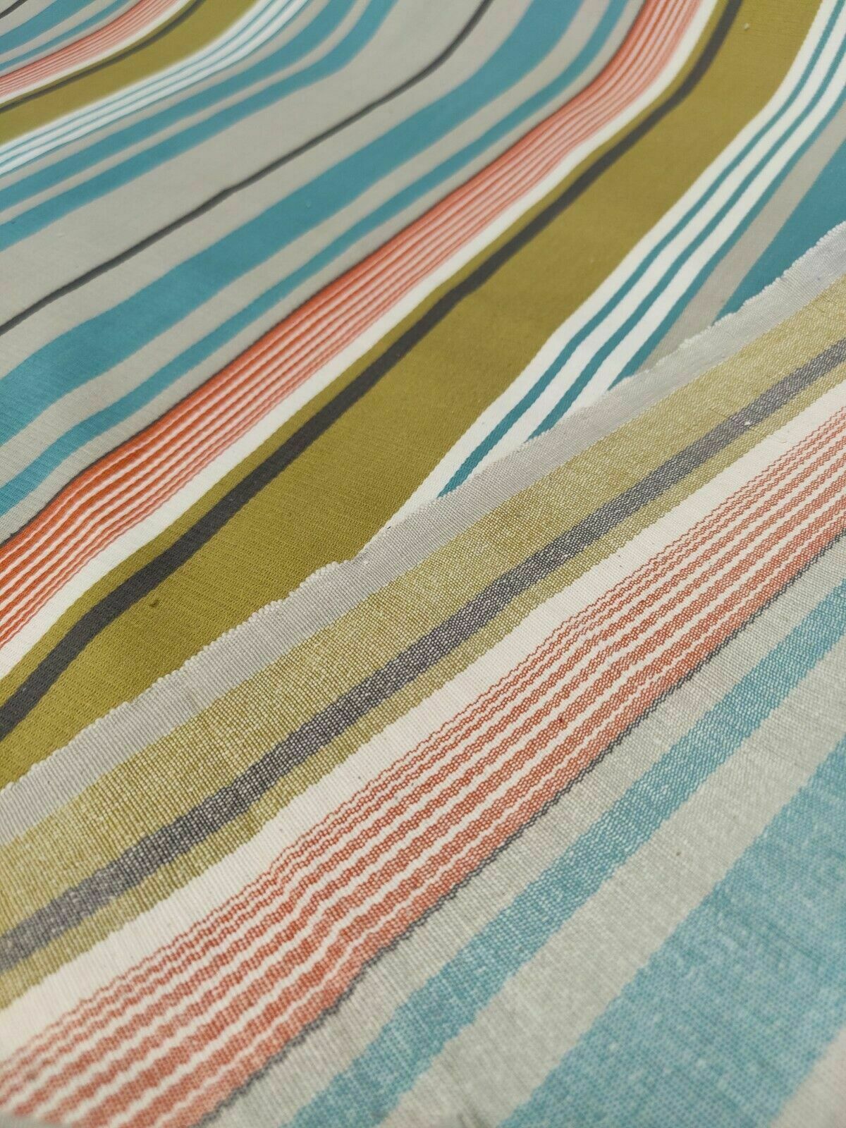 Harlequin Tembok Stripe Teal/Tangerine Curtain Upholstery Fabric By The Metre