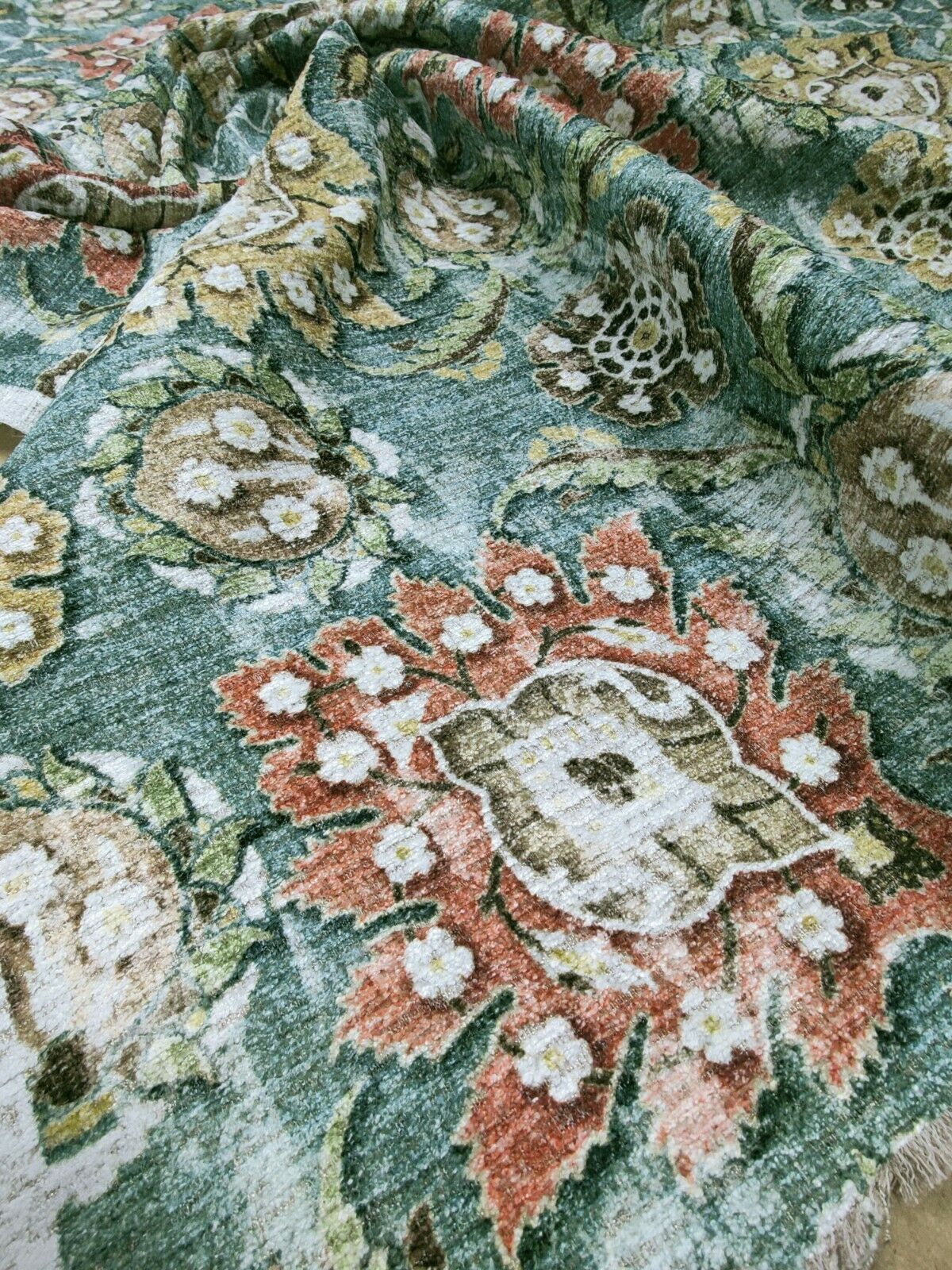 Nina Campbell Holkar Teal/Russet/Ochre Curtain Upholstery Fabric 2.5 Metres