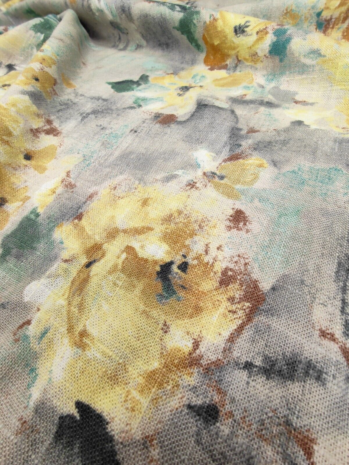 Edinburgh Weavers Harmony Mustard Linen Curtain Fabric By The Metre
