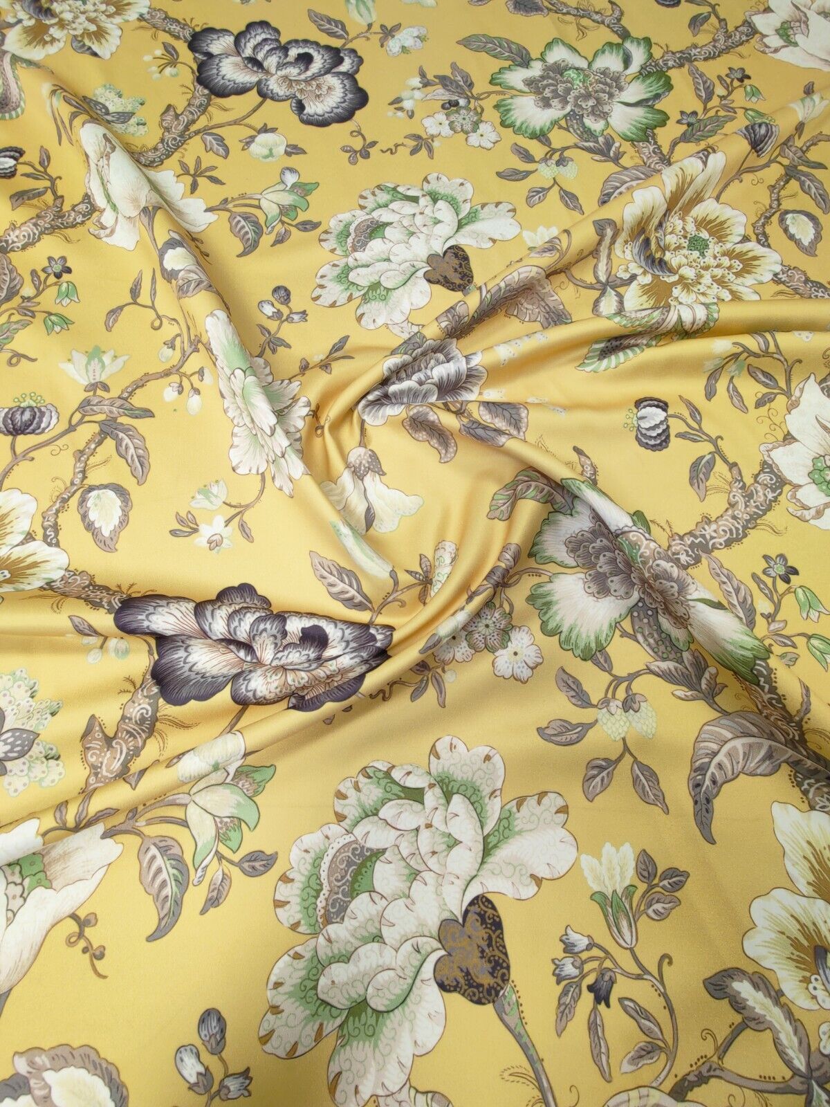 Edinburgh Weavers Blyton Yellow Satin FR Curtain Fabric By The Metre