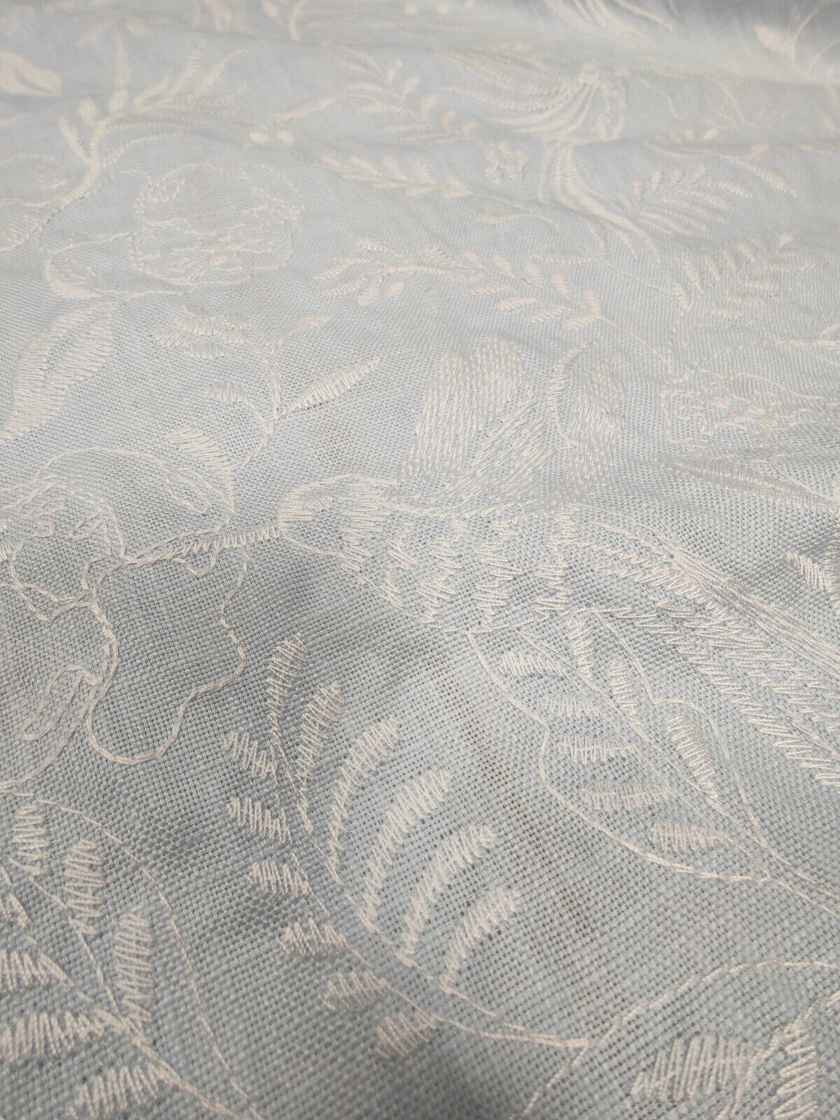 Bill Beaumont Daylily Sky Blue Embroidered Curtain Fabric 4.5 Metres