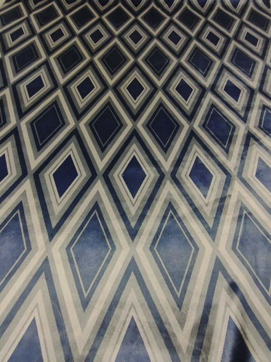 Zig Zag Blue Velvet Curtain Upholstery Fabric 2 Metres